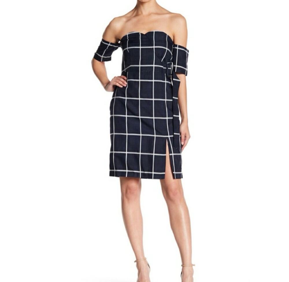J.O.A. Plaid Off-Shoulder Mini Dress